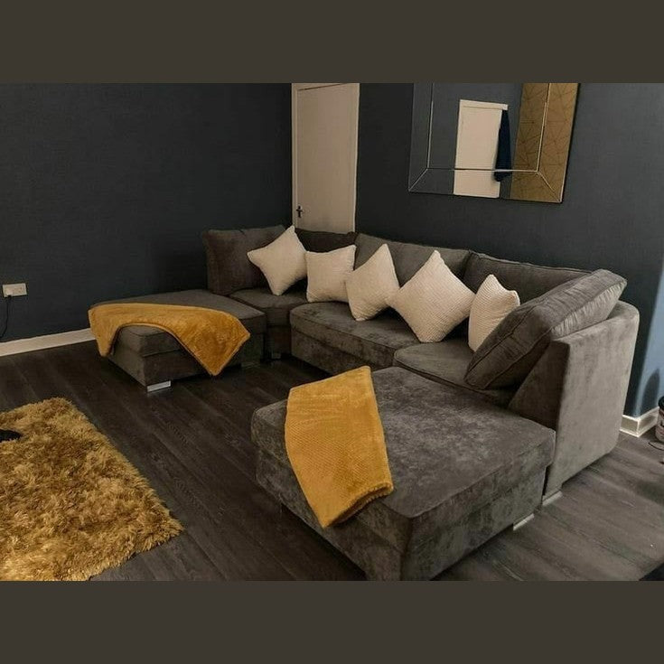 Bishop U Shape Corner Sofa Chenille Charcoal High Back