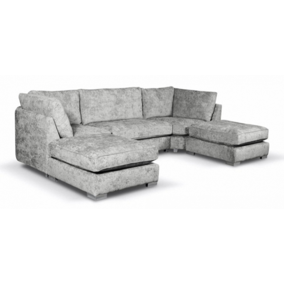 Bishop U Shape Corner Sofa Luxe Chenille Silver Full Back