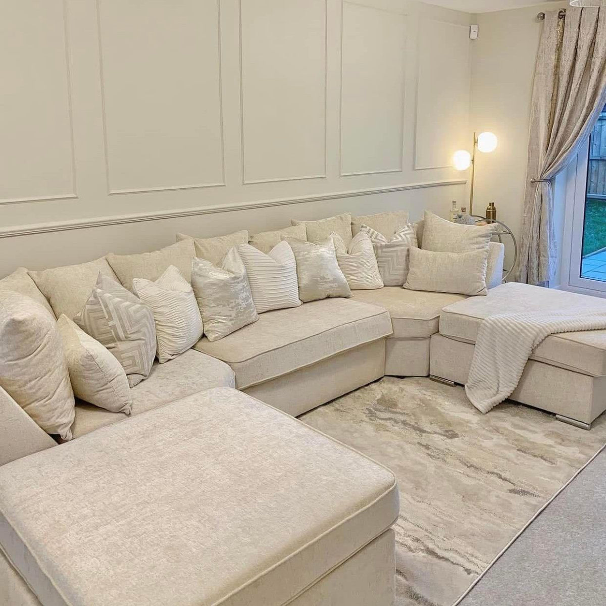 Bishop U Shape Corner Sofa Chenille Cream Scatter Back