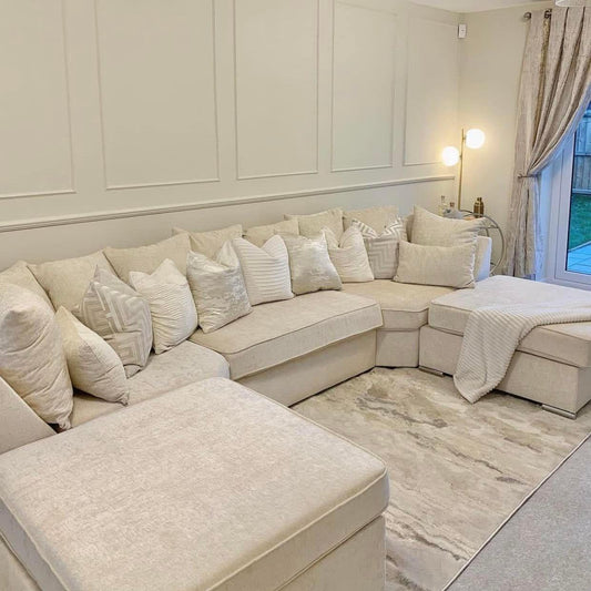 Bishop U Shape Corner Sofa Chenille Cream Scatter Back
