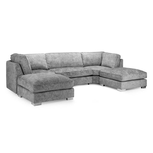 Bishop U Shape Corner Sofa Luxe Chenille Grey Full Back