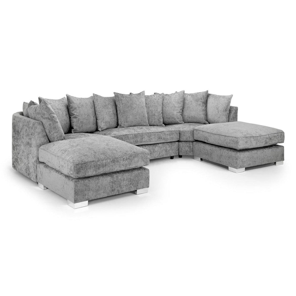 Bishop U Shape Corner Sofa Luxe Chenille Grey Scatter Back