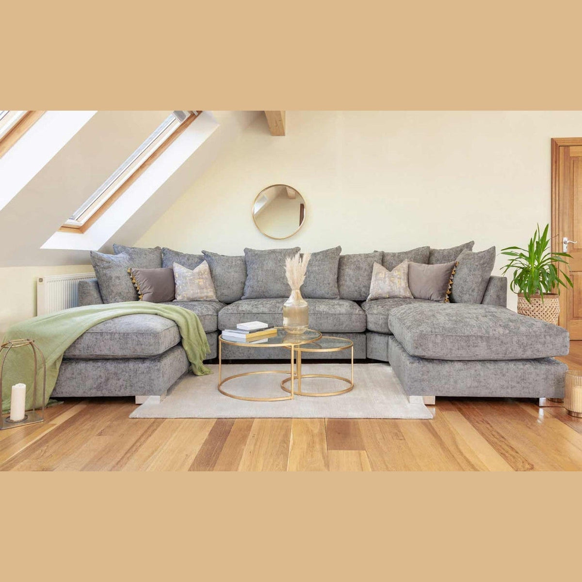 Bishop U Shape Corner Sofa Luxe Chenille Grey
